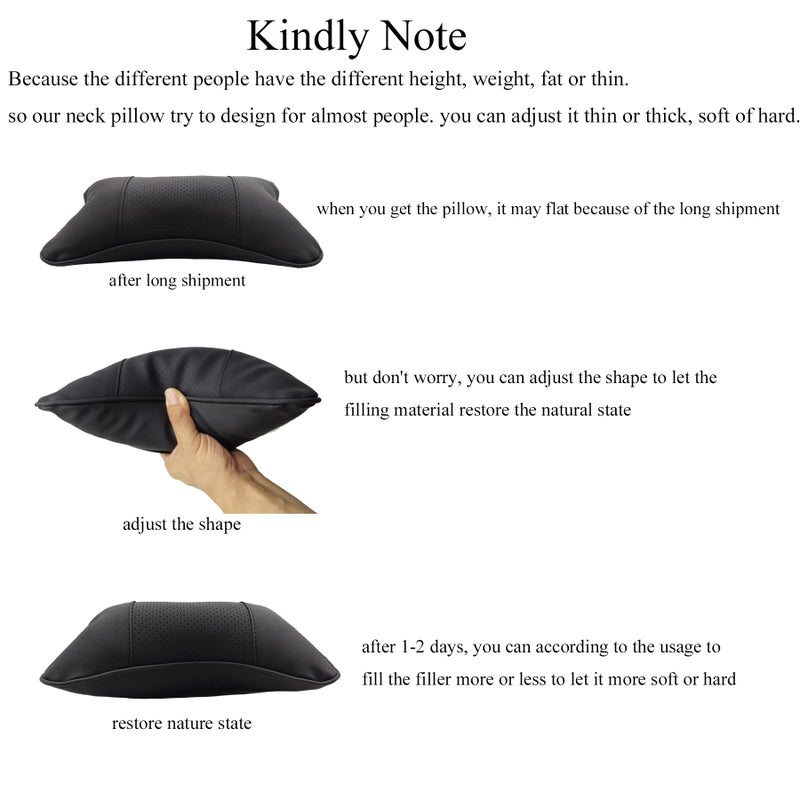 yuhuru Car Neck Pillows Both Side Pu Leather 2pieces Pack Headrest Fit for Most Cars Filled Fiber Universal Car Pillow (Black) - Image 2